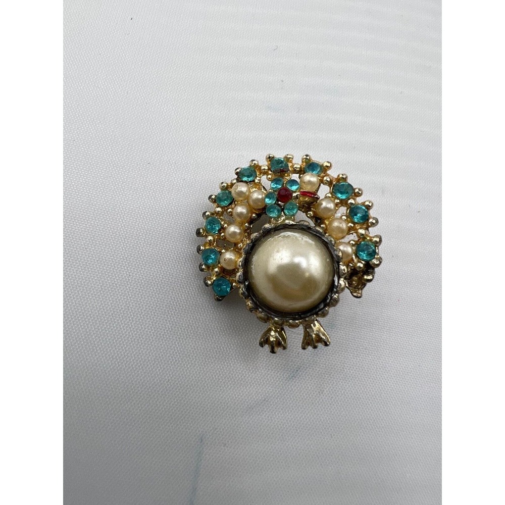 Vintage Faux Pearl Gold Tone‎ Rhinestone Prong Fashion Jewelry Brooch Pin